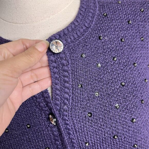 Mon Repos Cardigan Womens Small Purple Alpaca Jewel Embellished FLAW - Picture 4 of 8
